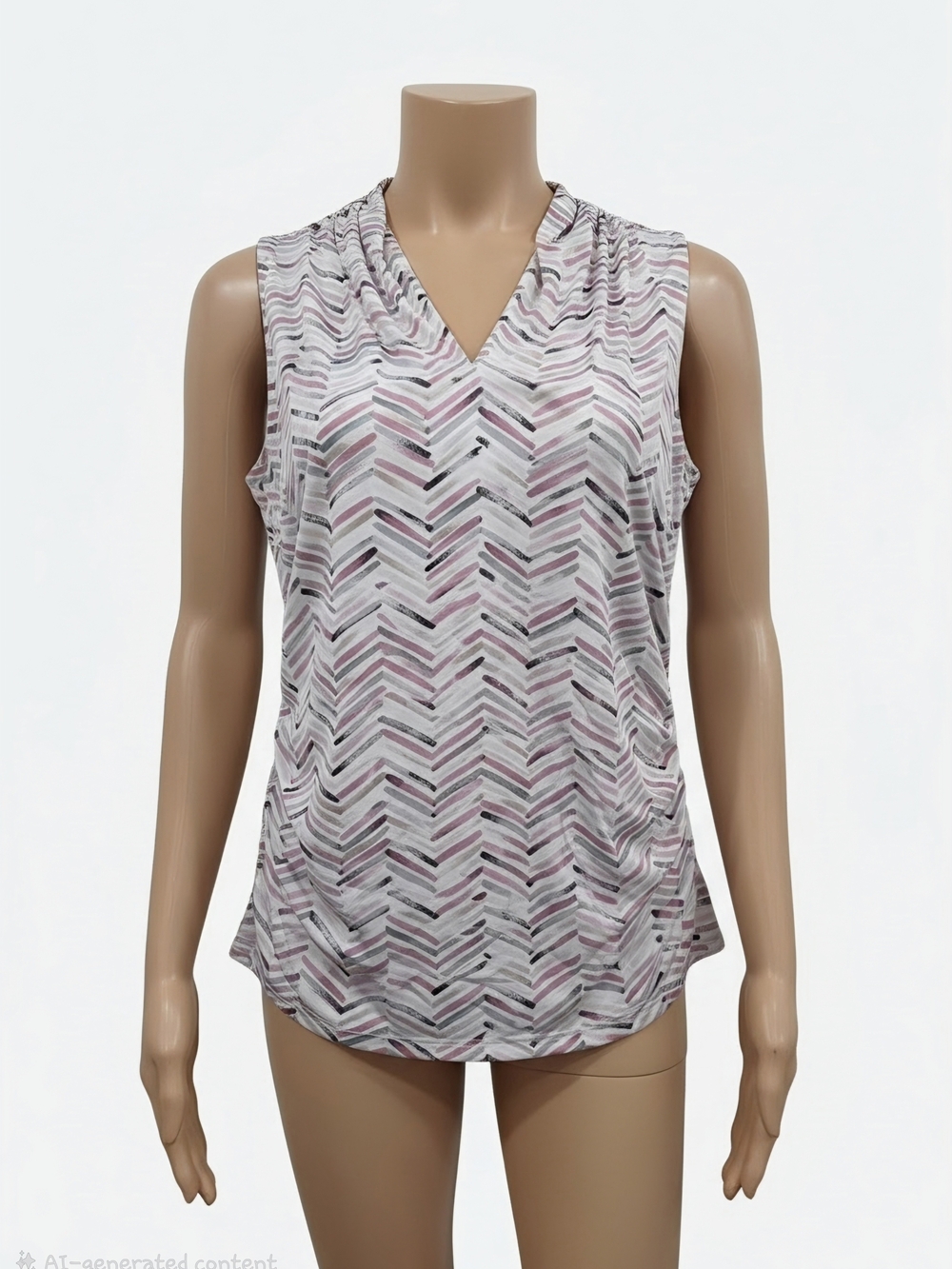 White House Black Market Pink and Gray Chevron V-Neck Sleeveless Top